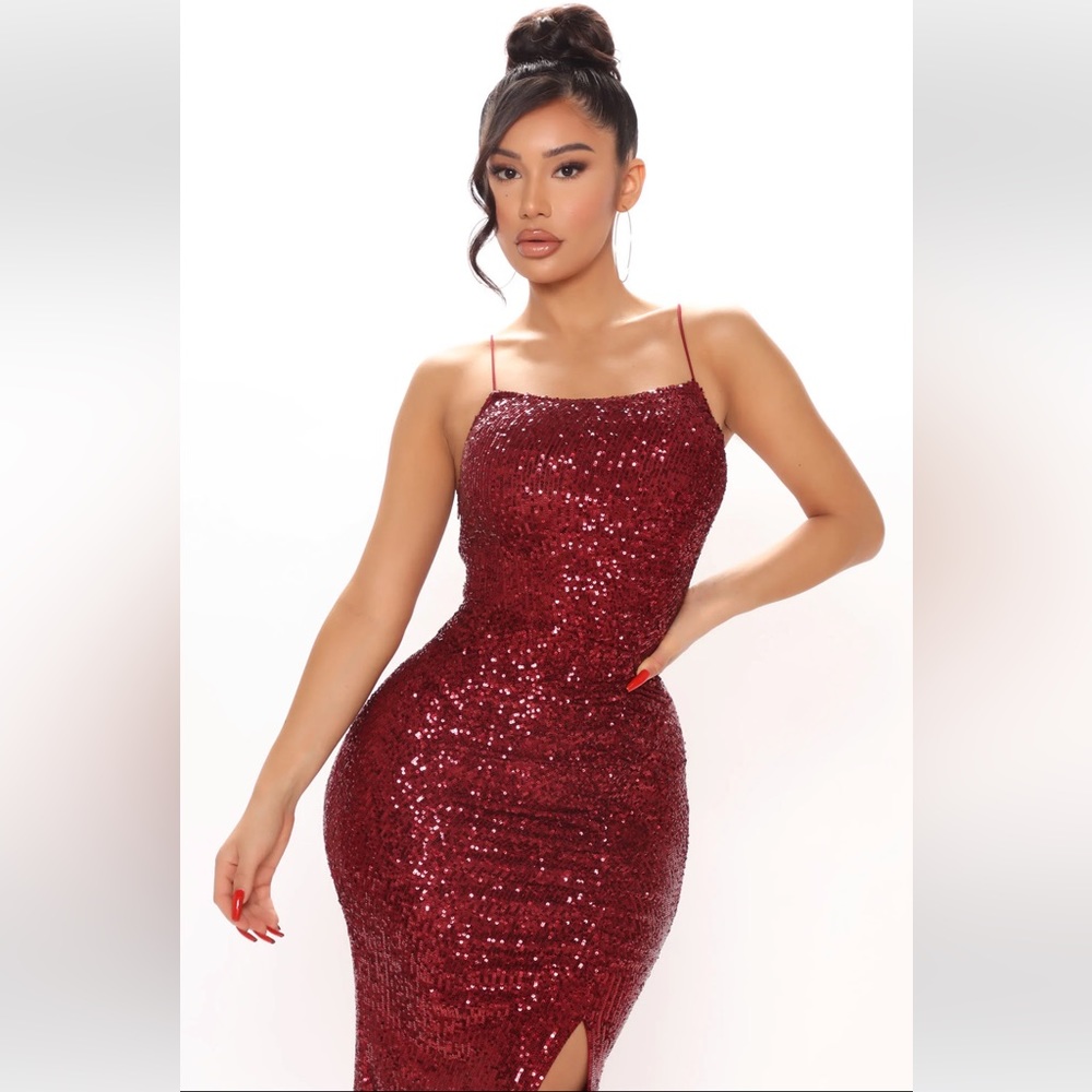 **NWT** Burgundy Sequin Maxi Dress Sz M - Picture 2 of 6